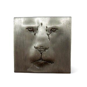 LION FACE Brooch Pin Silver Tone Metal by JJ Vintage 1.7 x 1.7"